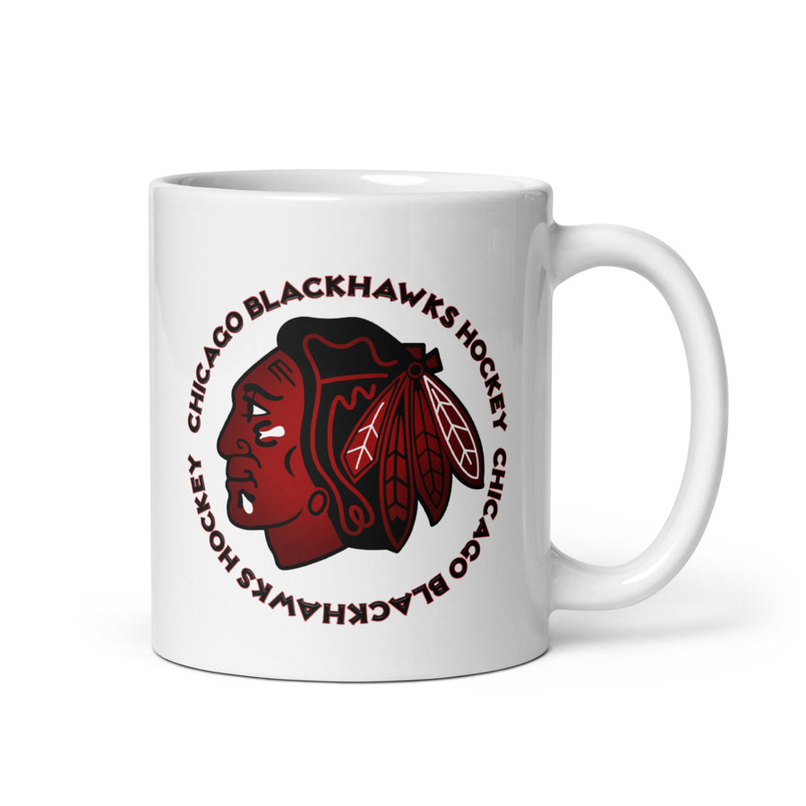 Blackhawks logo 1 White glossy mug