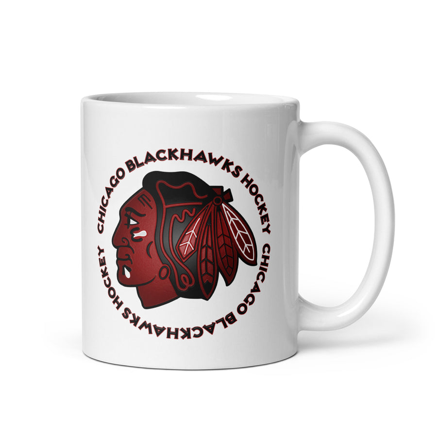 Blackhawks Logo 2 White glossy mug