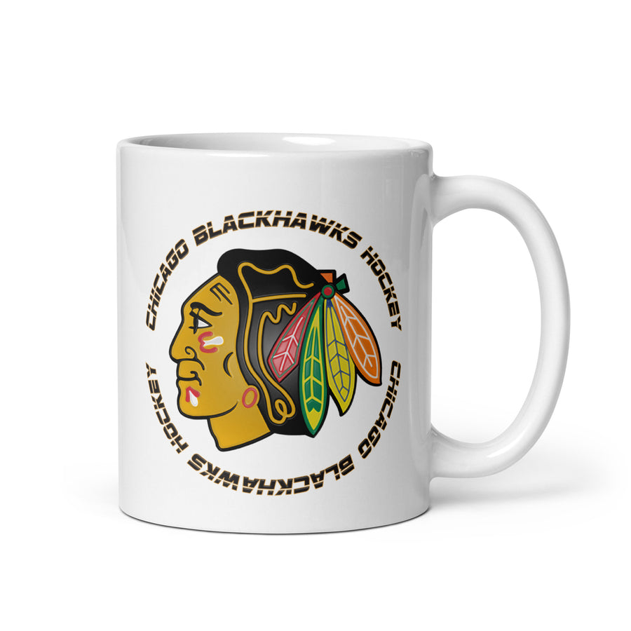 Blackhawks Logo 3 White glossy mug