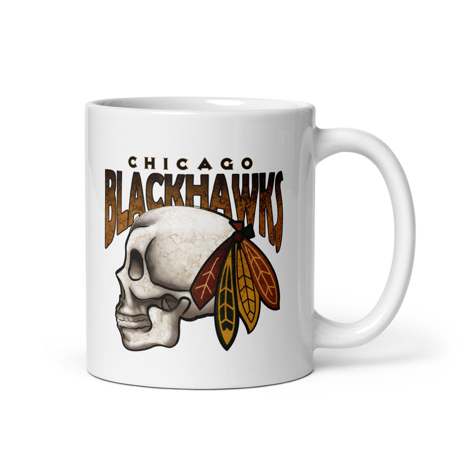 Blackhawks Skull White glossy mug