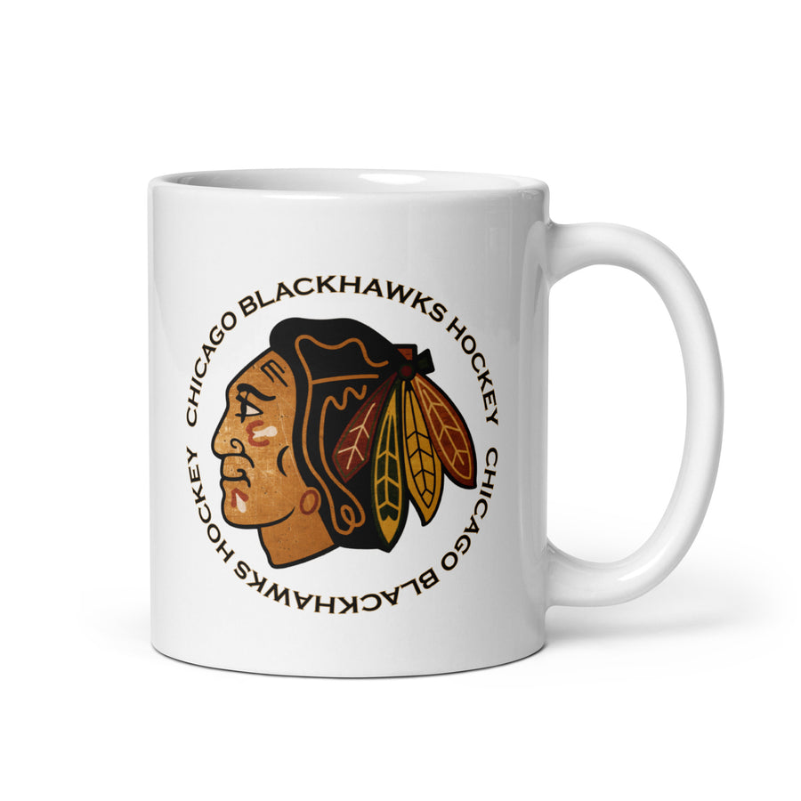 Blackhawks Logo 4 White glossy mug